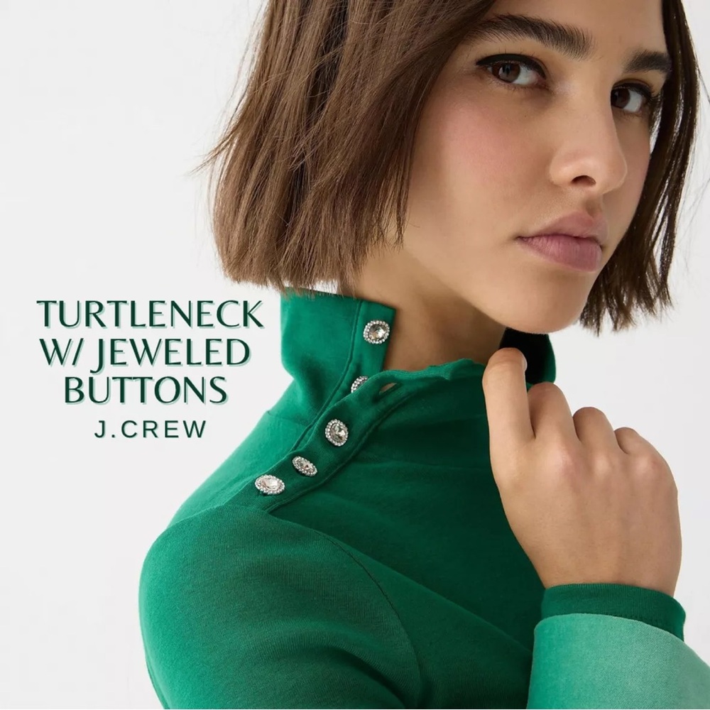 J. Crew White Turtleneck with Jeweled Buttons